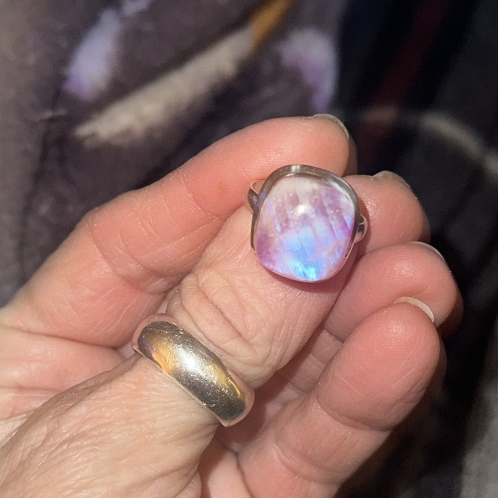 Pink Moonstone large stone 925 silver size 8 - Picture 3 of 4